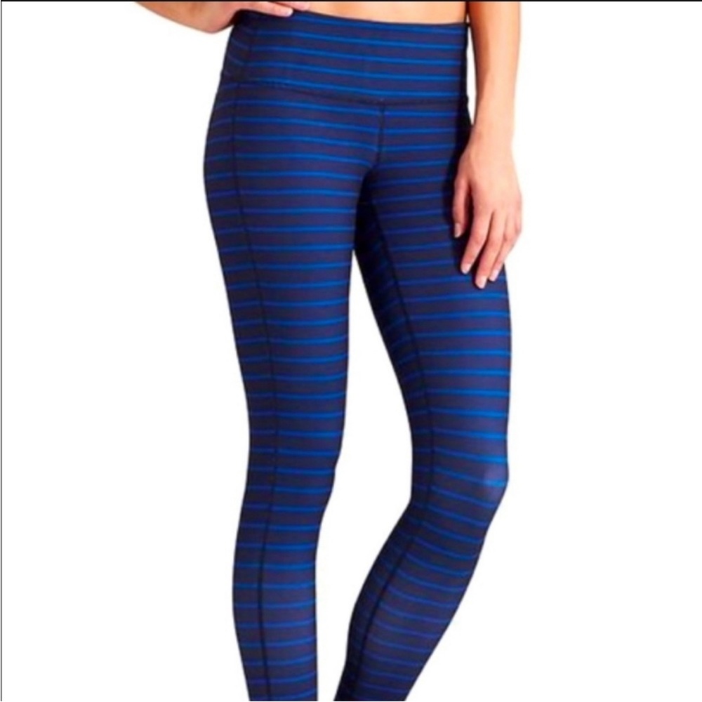 ATHLETA Athletic Chaturanga Blue & Navy Blue Stripe Leggings Size XS